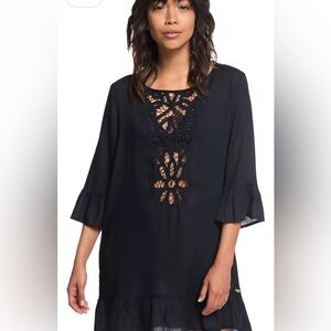 Roxy Navy Blue Crochet Detail Swim Coverup